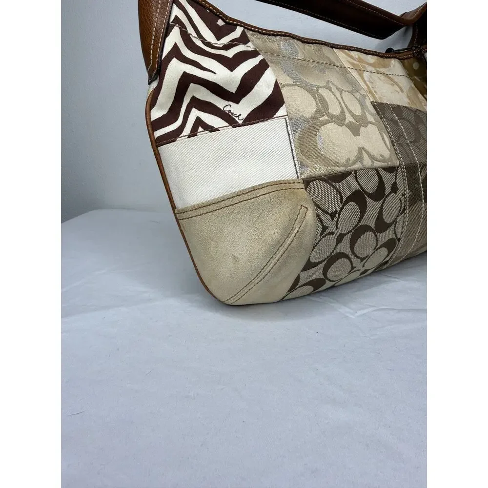 Coach Ergo Patchwork Hobo Bag 10808 Y2K Signature Jacquard Zebra Leopard Purse